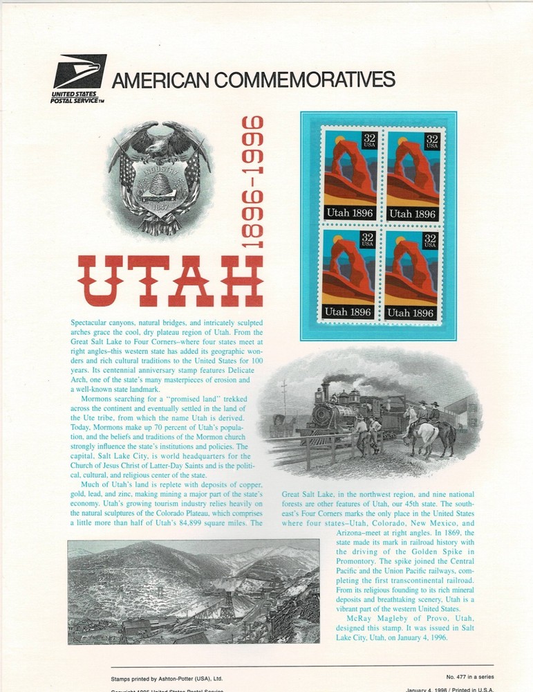USPS Commemorative Stamp Panels USPS 1996