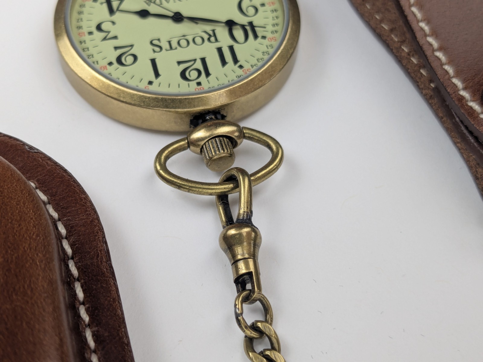 Vtg Roots Canada Pocket Watch R89 With Fob Chain 43mm Leather