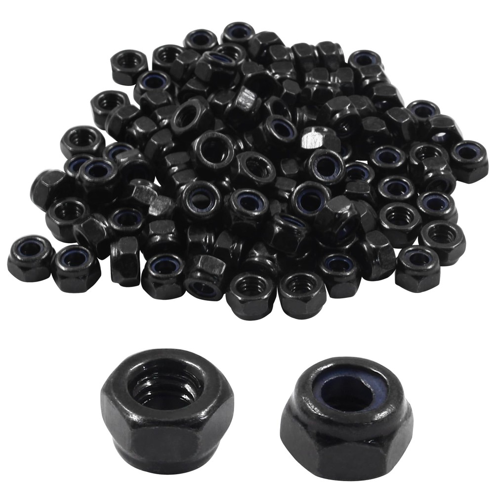 Hitefu 100PCS M4 x 0.7mm Hex Lock Nuts, Black Nylon - 100pcs,