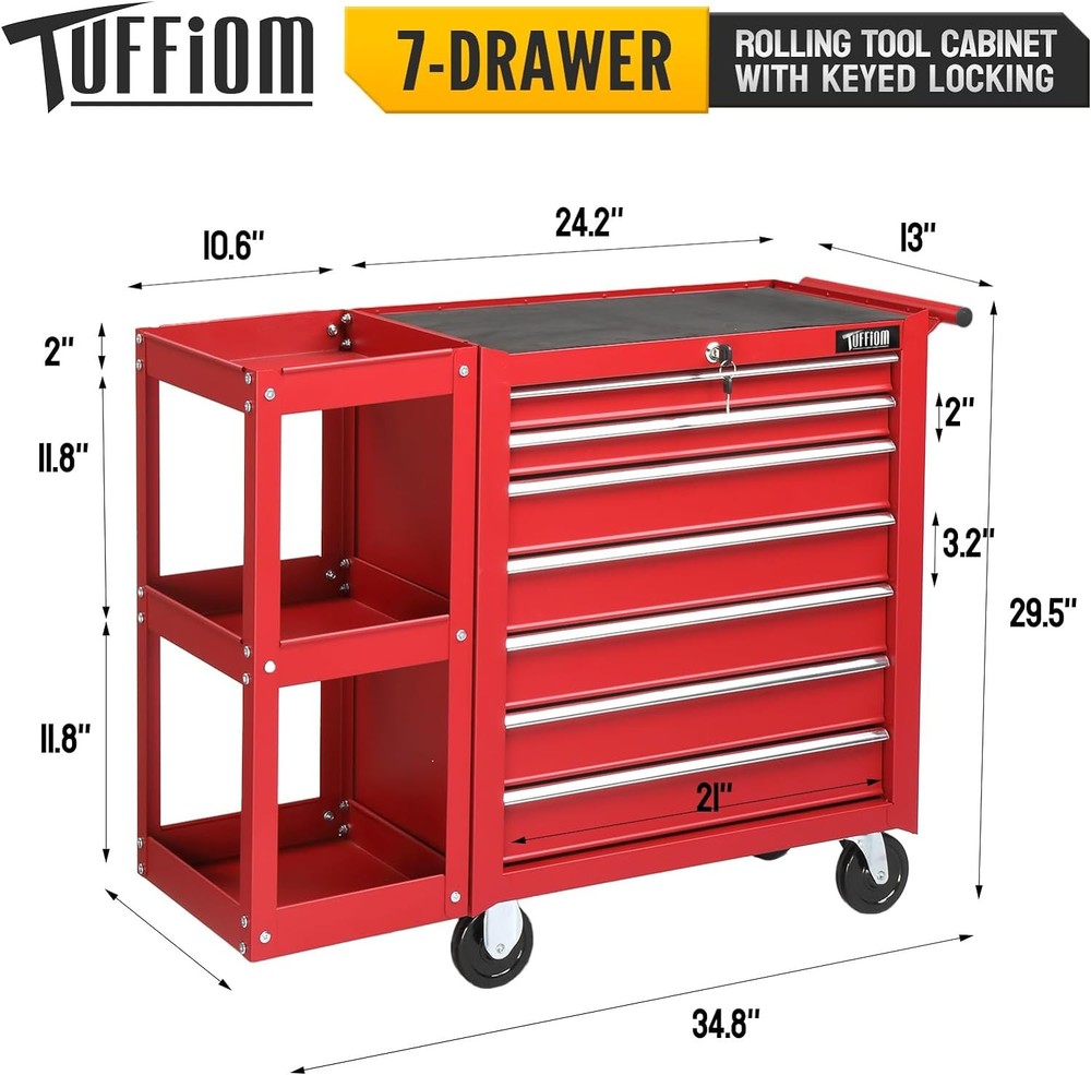 Rolling Tool Chest Tool Box with 7 Drawers & Wheels & Drawer Liners for Garage