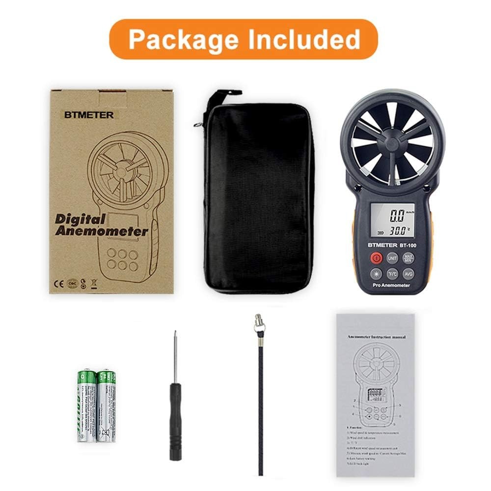 Multi-Function BT-100 Anemometer: Wind Speed, Chill & Temperature Measurement