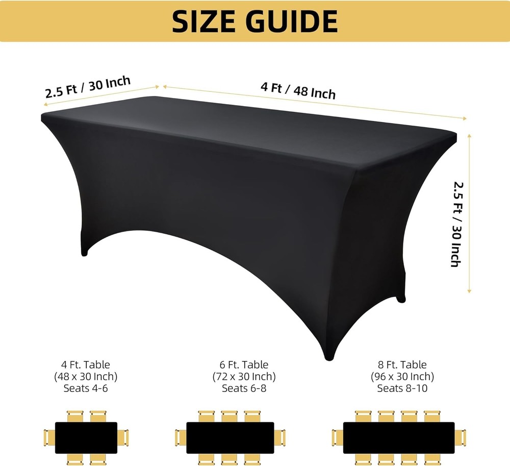 10-Pack 4ft Black Spandex Table Covers Rectangular Folding Tables Wrinkle