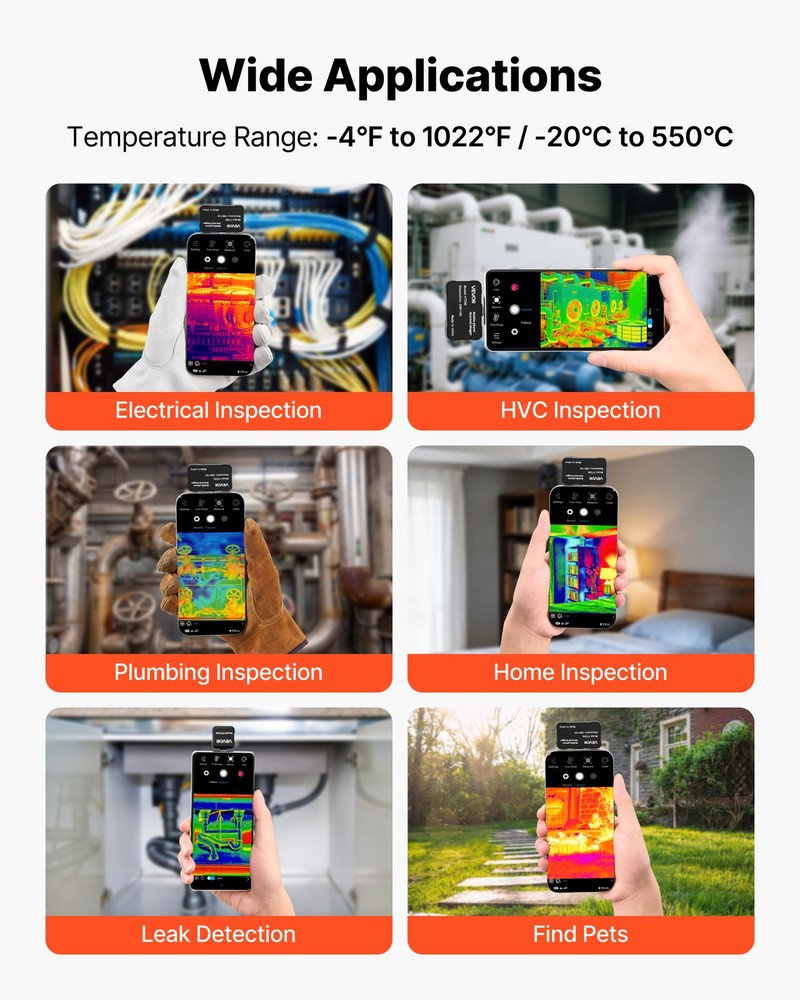 VEVOR Thermal Imaging Camera for Android & iOS 512 x 384 TISR Super Resolution