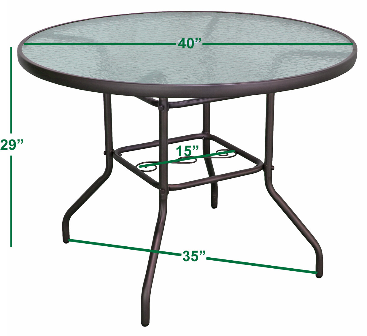 Garden Elements Sienna Metal Round Patio Glass Top Table, 40" (Brown)