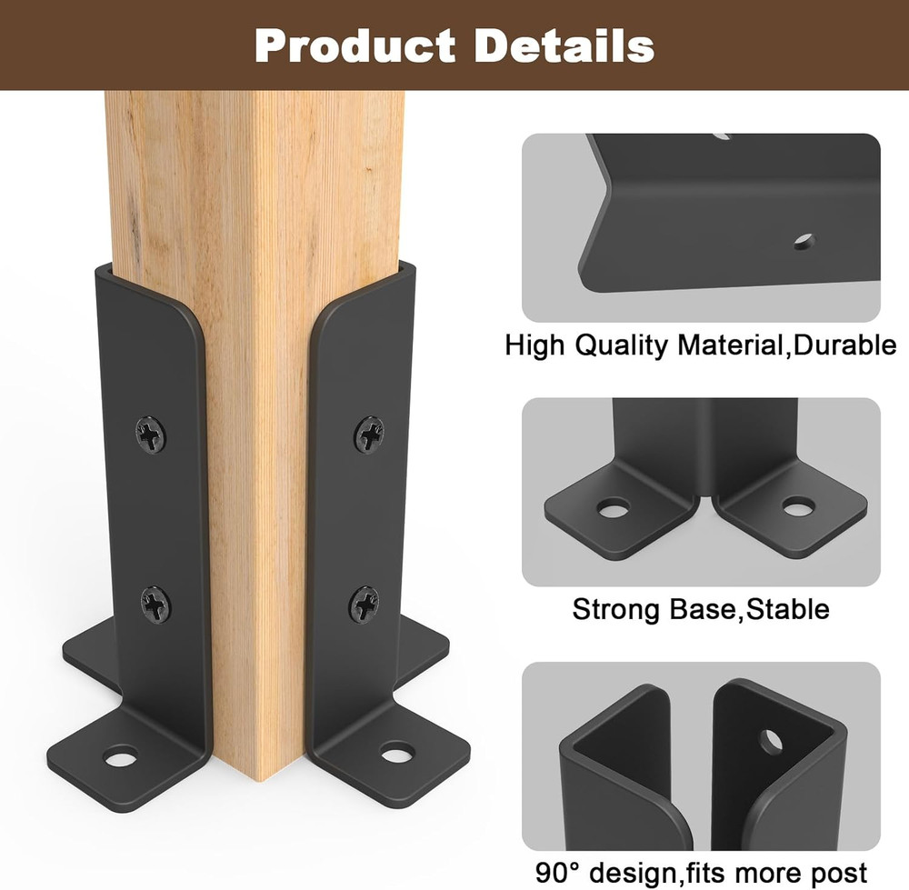 4 Pcs Adjustable Deck Post Anchor Brackets Kit - Fit 1.5x1.5, 2x2, 2x4, 4x4 Post