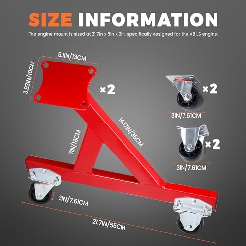 LS Compatible Engine Storage Stand, Rolling Engine Stand with Swivel Red