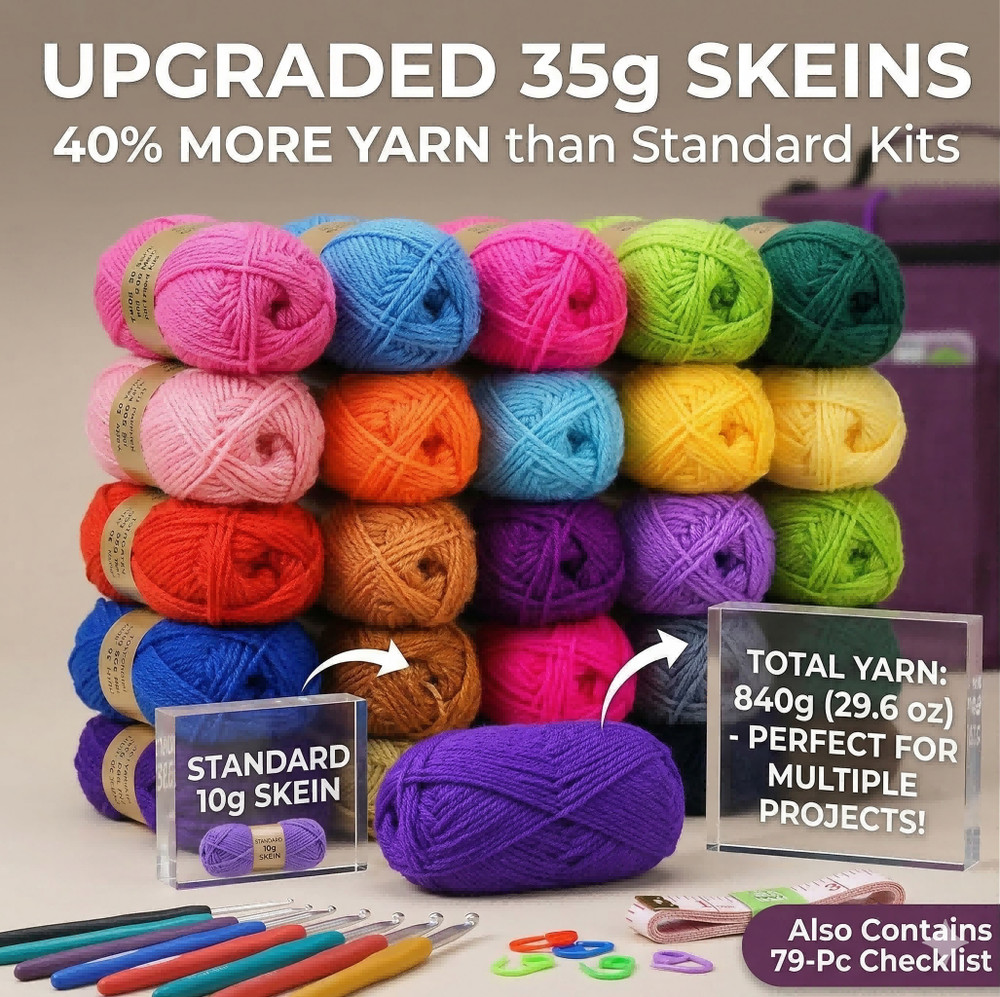 Complete Beginner Crochet Kit with Yarn Hooks Accessories & Storage Bag