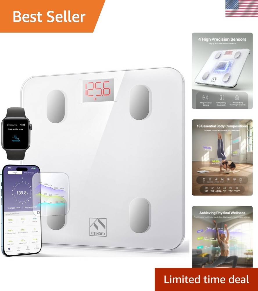 Advanced Digital Bathroom Scale: 13 Body Metrics, Bluetooth Sync & App Supported