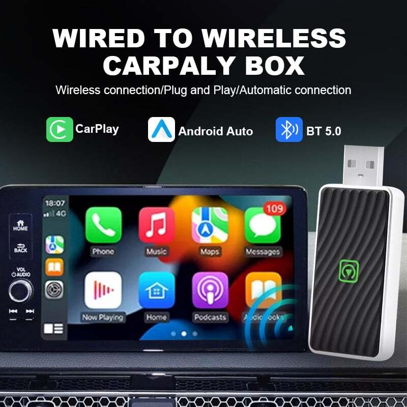 USB Wireless CarPlay Adapter for Apple iPhone &Android Auto Dongle Plug＆Play