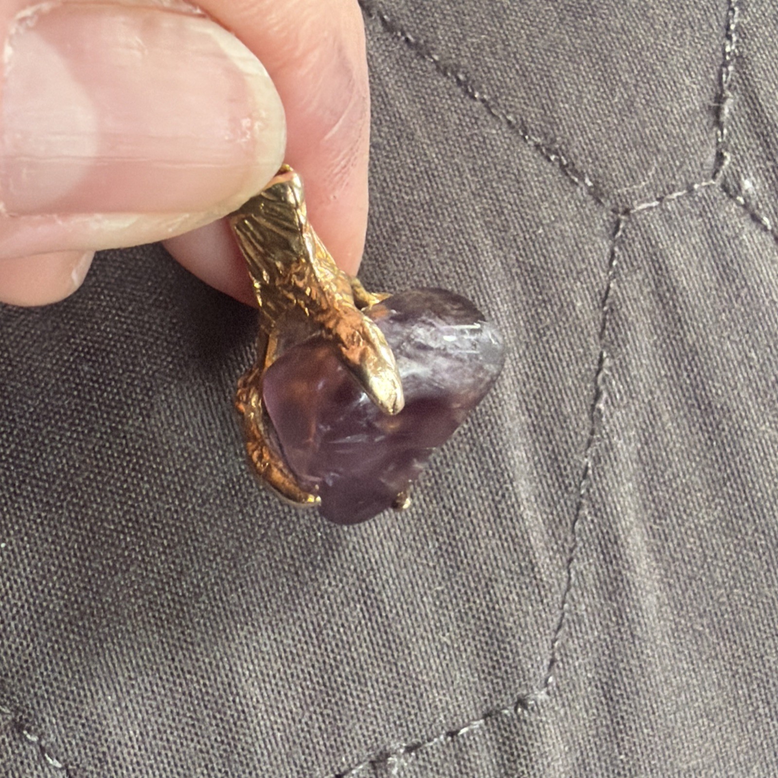 Vintage 9ct Solid Gold Amethyst Dragon Claw Fob Pendant SP Gold Filled 14” Chain