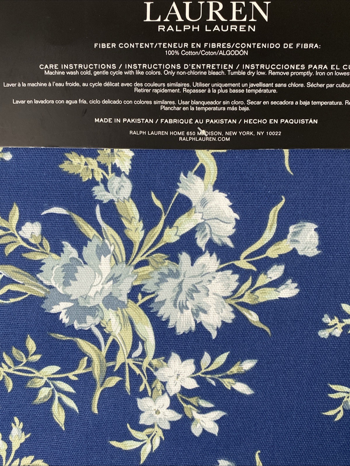 NIP - Ralph Lauren Blue Floral Table Runner 15x72" 100% Cotton