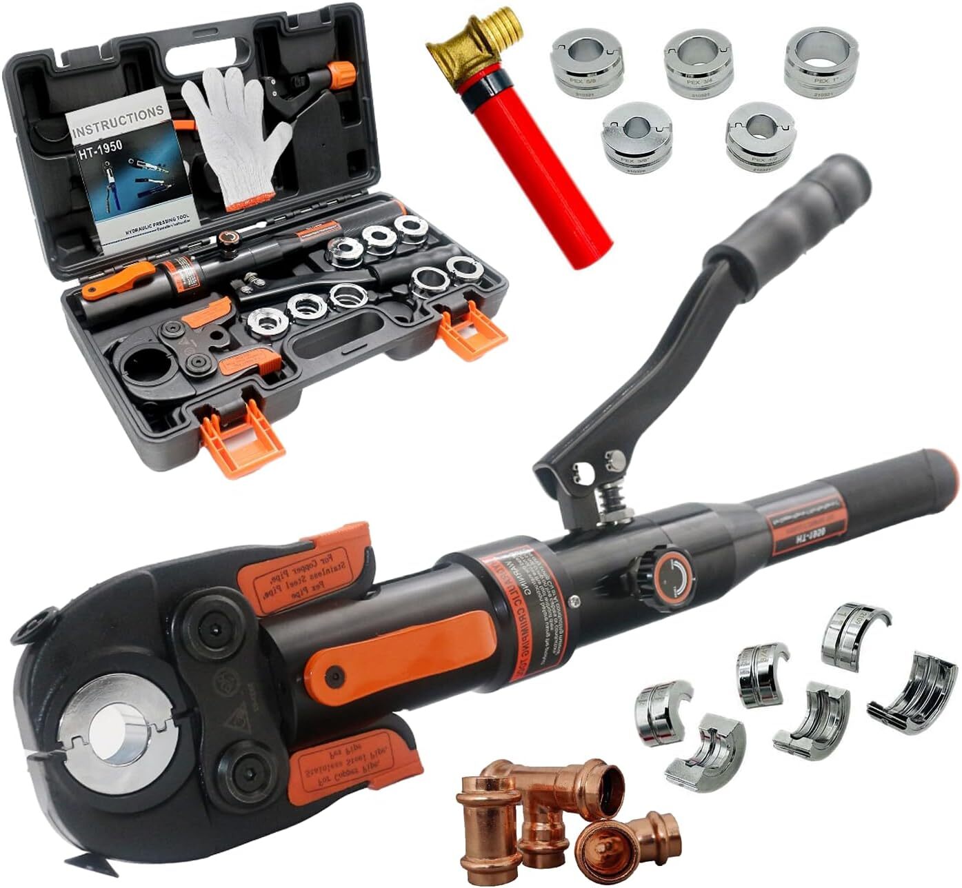 Copper Press Tool PEX Crimping Tool with 1/2", 3/4", 1" Dies for Copper Pipe