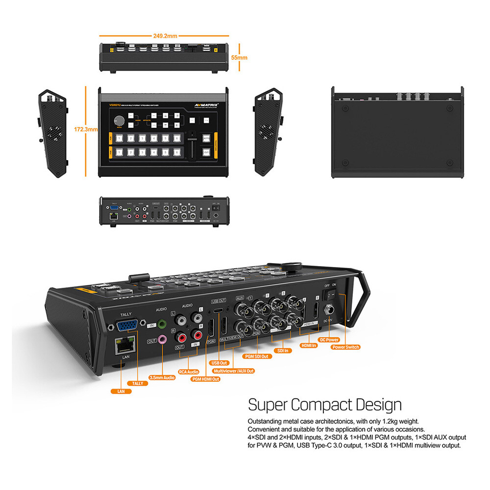 AVMATRIX VS0601U Mini 6CH 4×SDI 2×HDMI Inputs Multi-Format Streaming Switcher