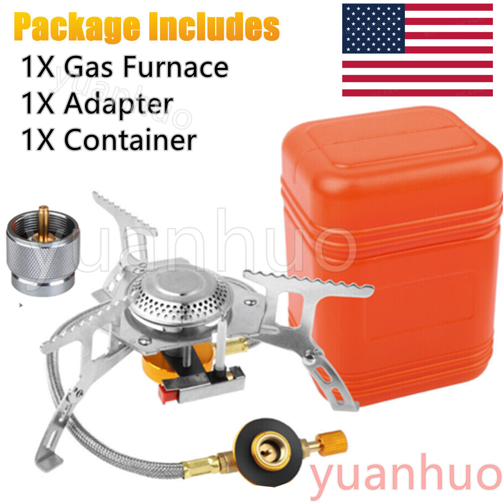 Butane Propane Burner Portable Gas Camping Stove w/Adapter Outdoor Hiking Picnic