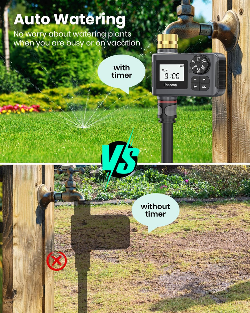Sprinkler Timer with Brass Inlet and Outlet, Programmable Water Timer for Outdoo