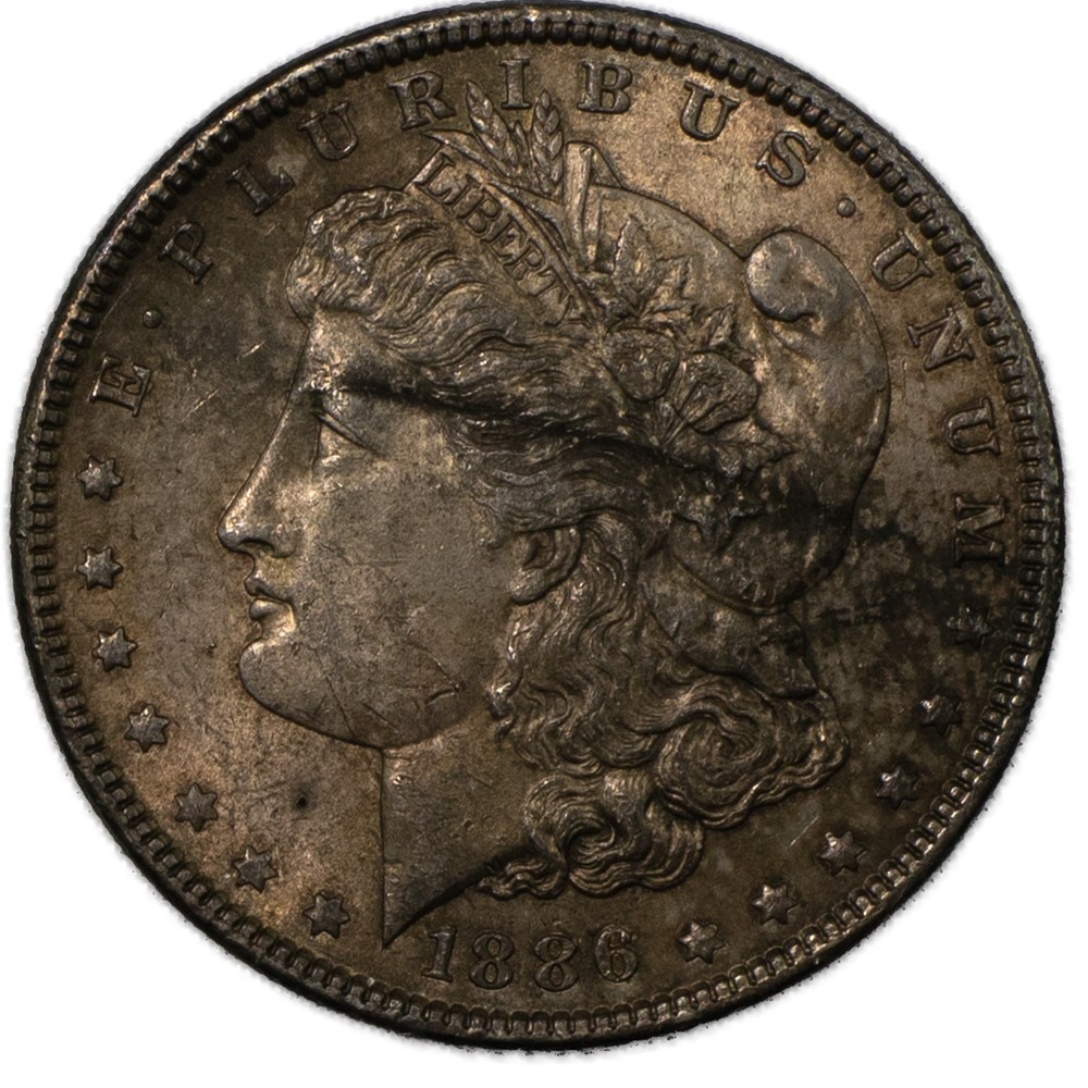 1886-P Morgan Silver Dollar Toned Brilliant Uncirculated BU+