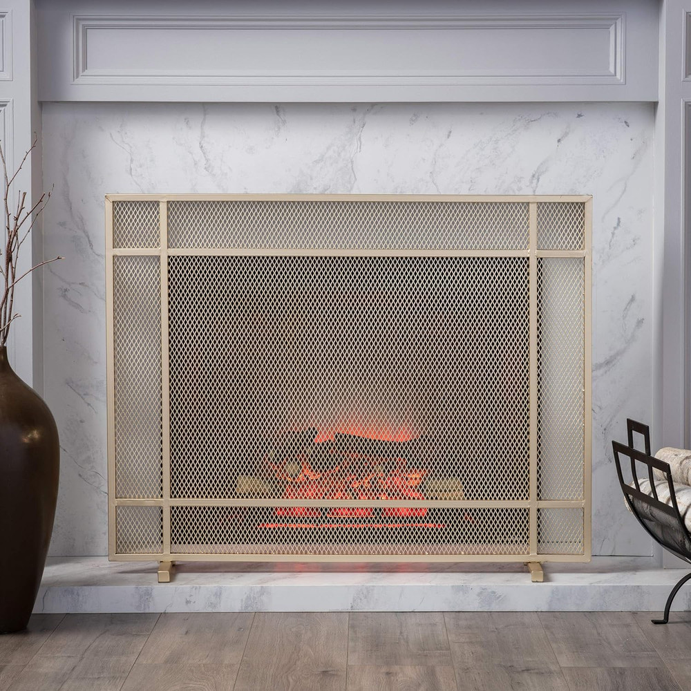 Modern Gold Iron Firescreen - Elegant Single Panel Design by Markus