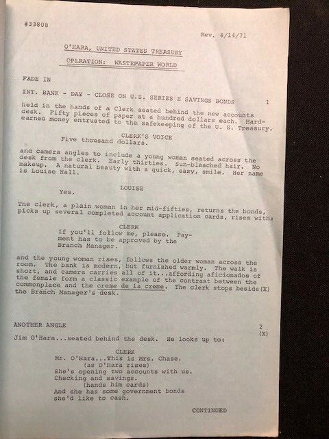OHARA United States TREASURY TV SCRIPT