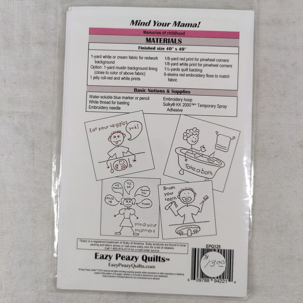 Mind Your Mama! Wall Quilt Pattern Template 40" x 40" Easy Peazy EPQ125