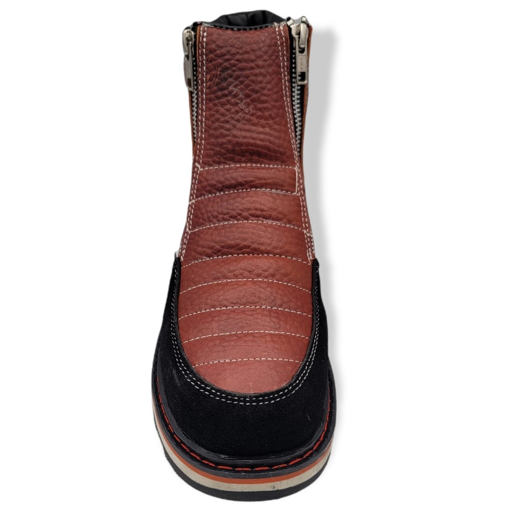 Men Double Zipper Genuine Leather Work Boot