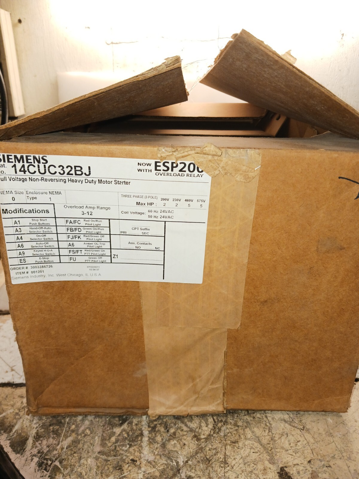 NEW SIEMENS SIZE 0 ENCLOSED MOTOR STARTER COIL 24 VAC 14CU+32* 14CUC32BJ