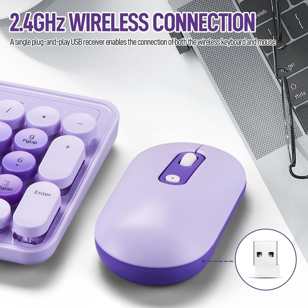 Wireless Keyboard and Mouse Combo, Full Size Compact Quiet Wireless Keyboard ...
