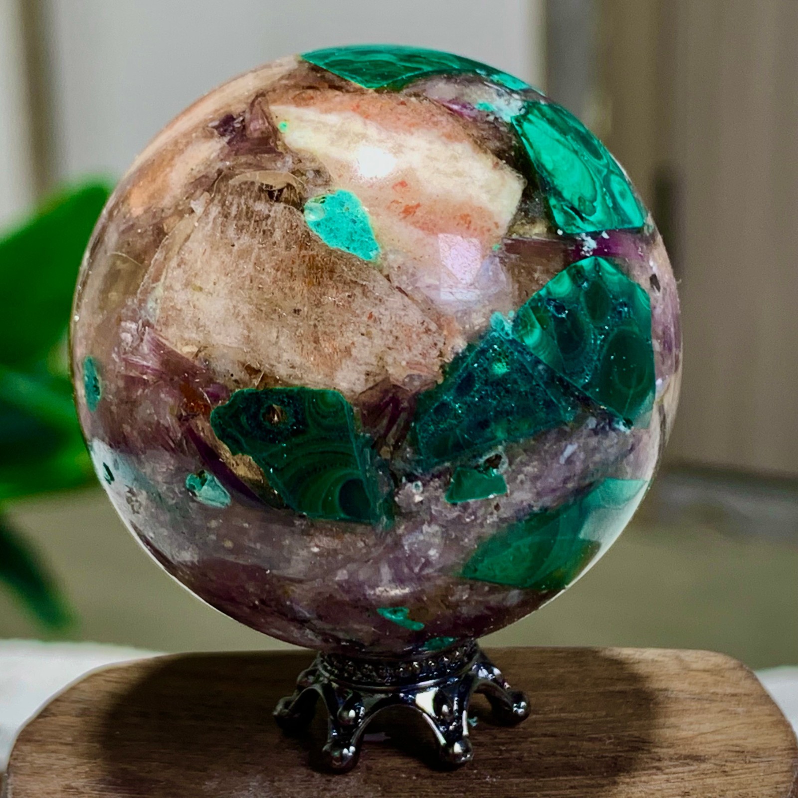 102G Newly discovered rare malachite purple mica symbiotic sphere restoration