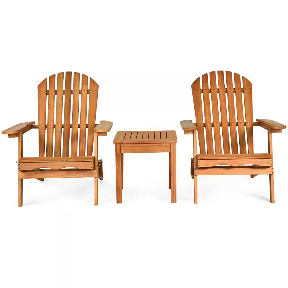3 Piece Wooden Adirondack Patio Conversation Chair Table Set Folding Seat Furnit