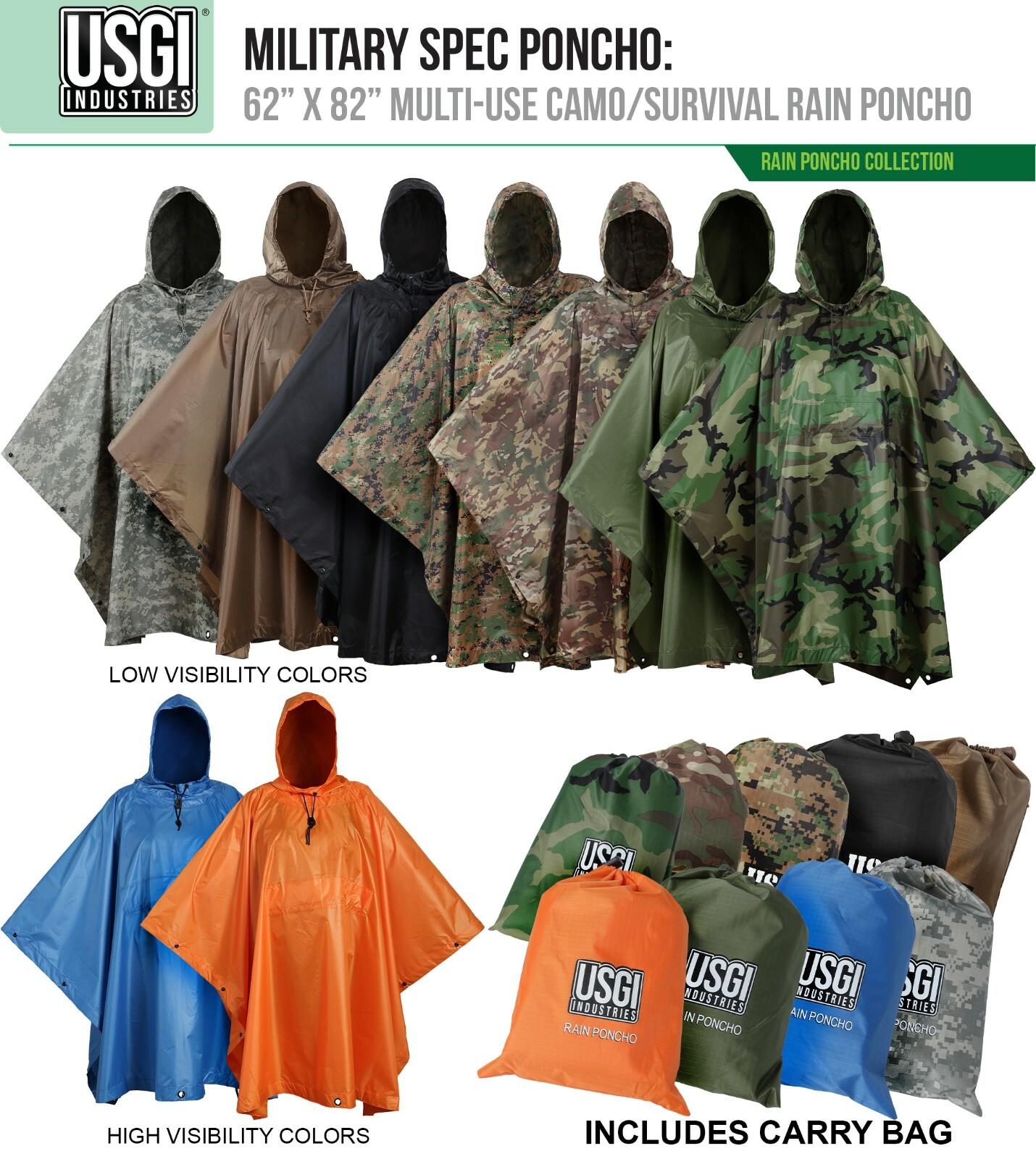USGI Industries Military Design Multi Use Rip Stop (OCP / Multicam, Rain Poncho)