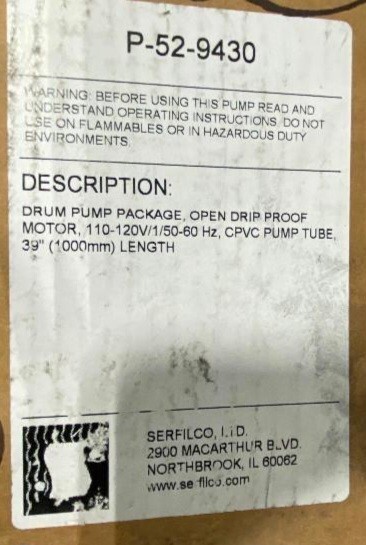 50% Off Serfilco 52-9430 Drum Pump Package