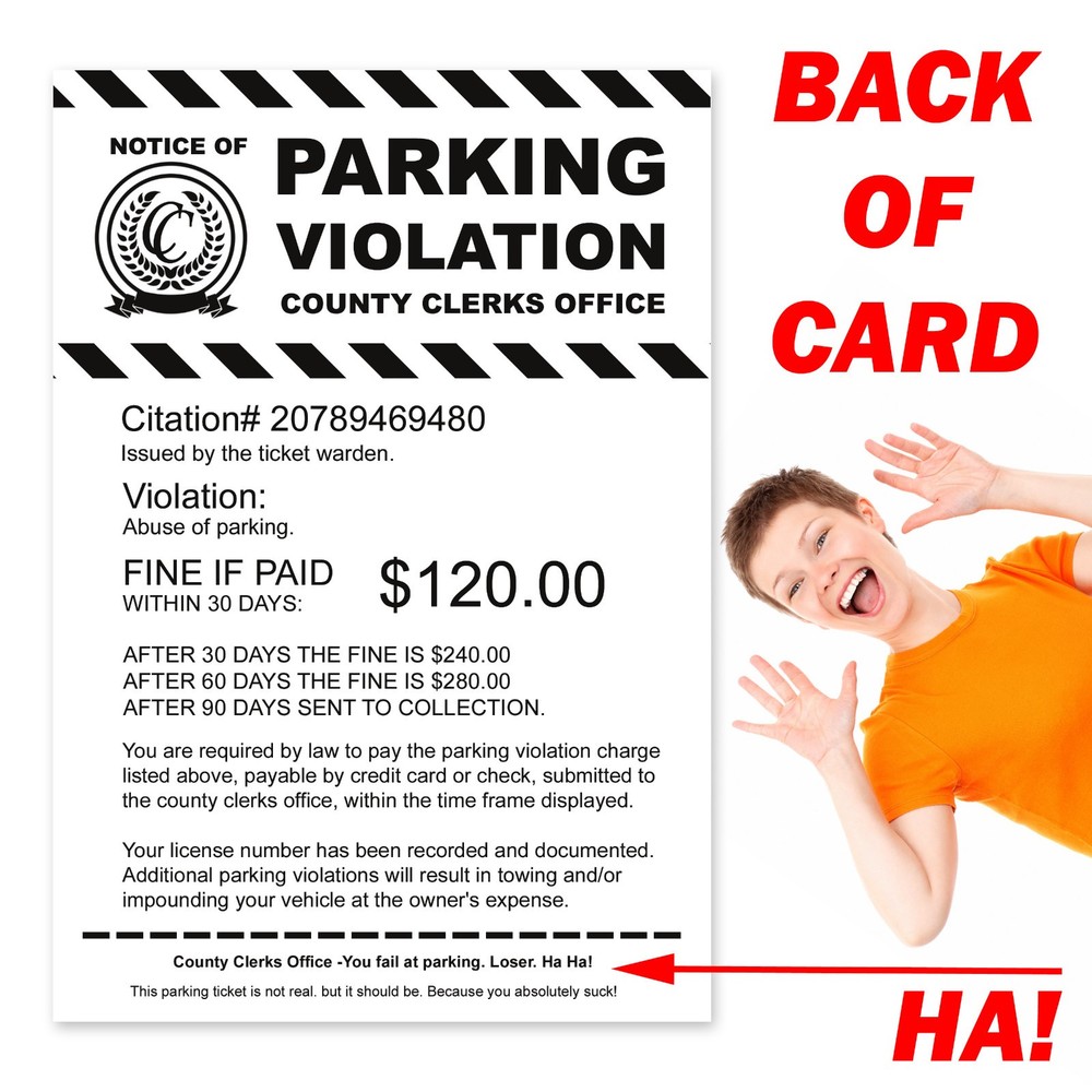 Prank Parking Violation Cards 20 Pack