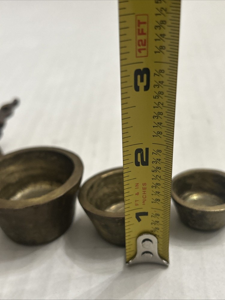 Antique 18th Century Solid Thick Brass Lidded Case And Nested Weigth Set 4 Piece