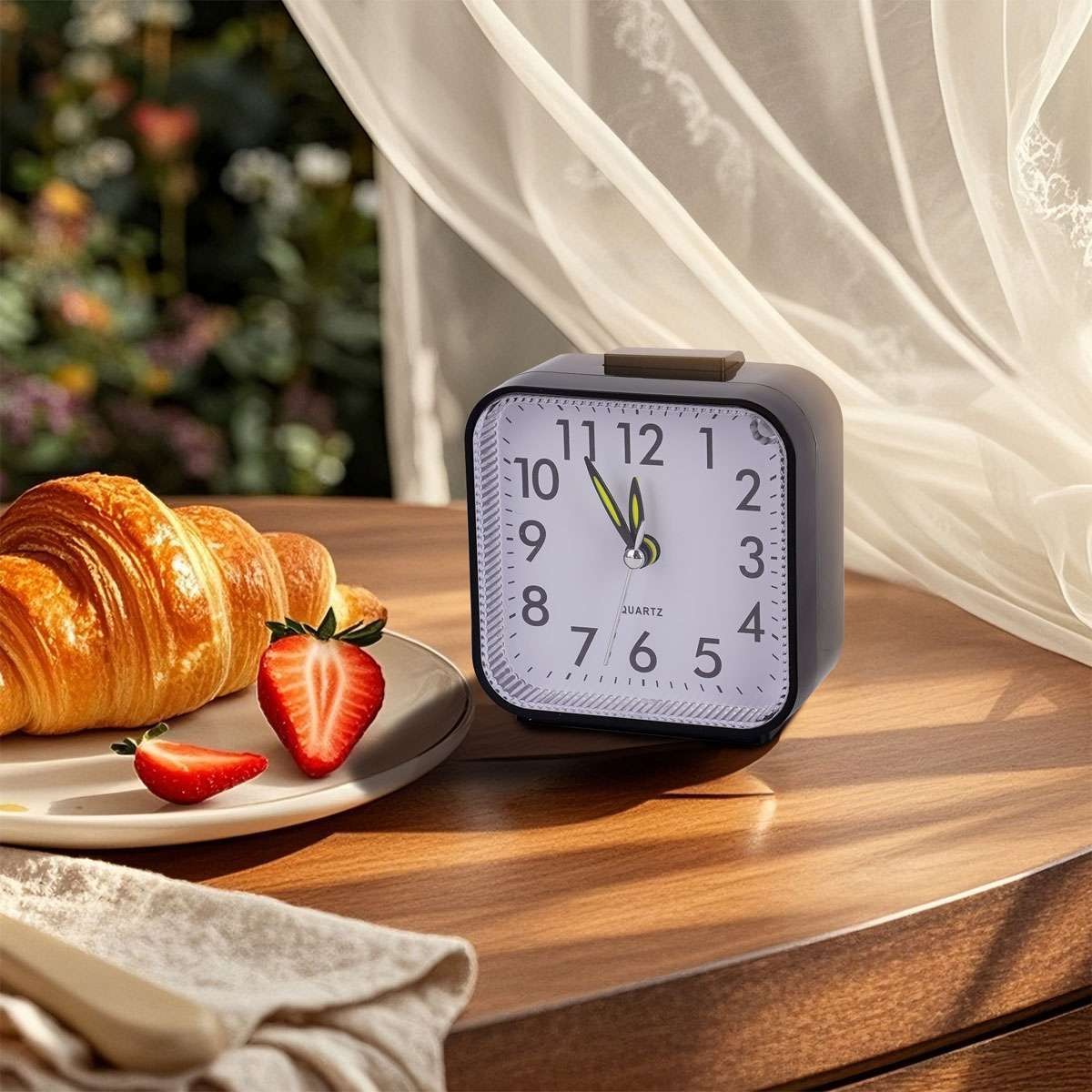 Small Travel Alarm Clock Analog Battery Operated Silent No Ticking With Light