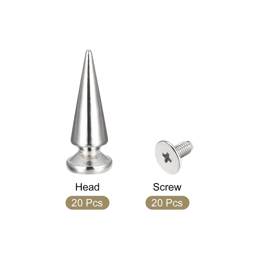 10x26mm Screw Back Rivets, 20 Sets Solid Leather Studs for DIY Silver Tone