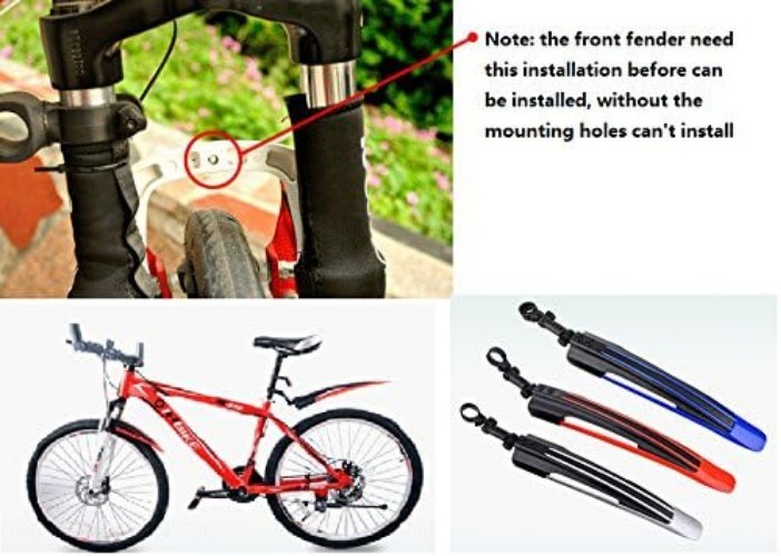 Streamlined Adjustable Mudguard Set for Road & Mountain Bikes - Red + Black