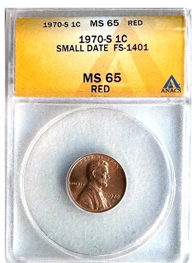 1970 S Lincoln Cent Mint Error FS-1401 MS 65 RED SMALL DATE..