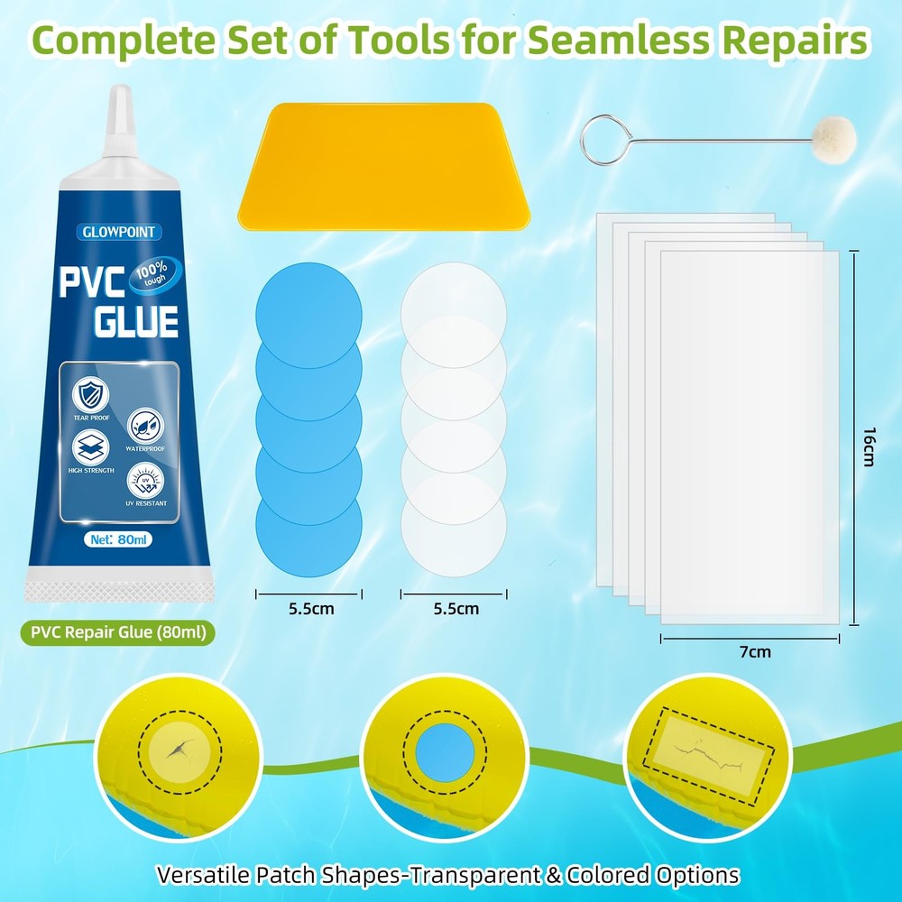 GLOWPOINT Air Mattress Patch Kit, Waterproof & UV Resistant Inflatable Patch ...