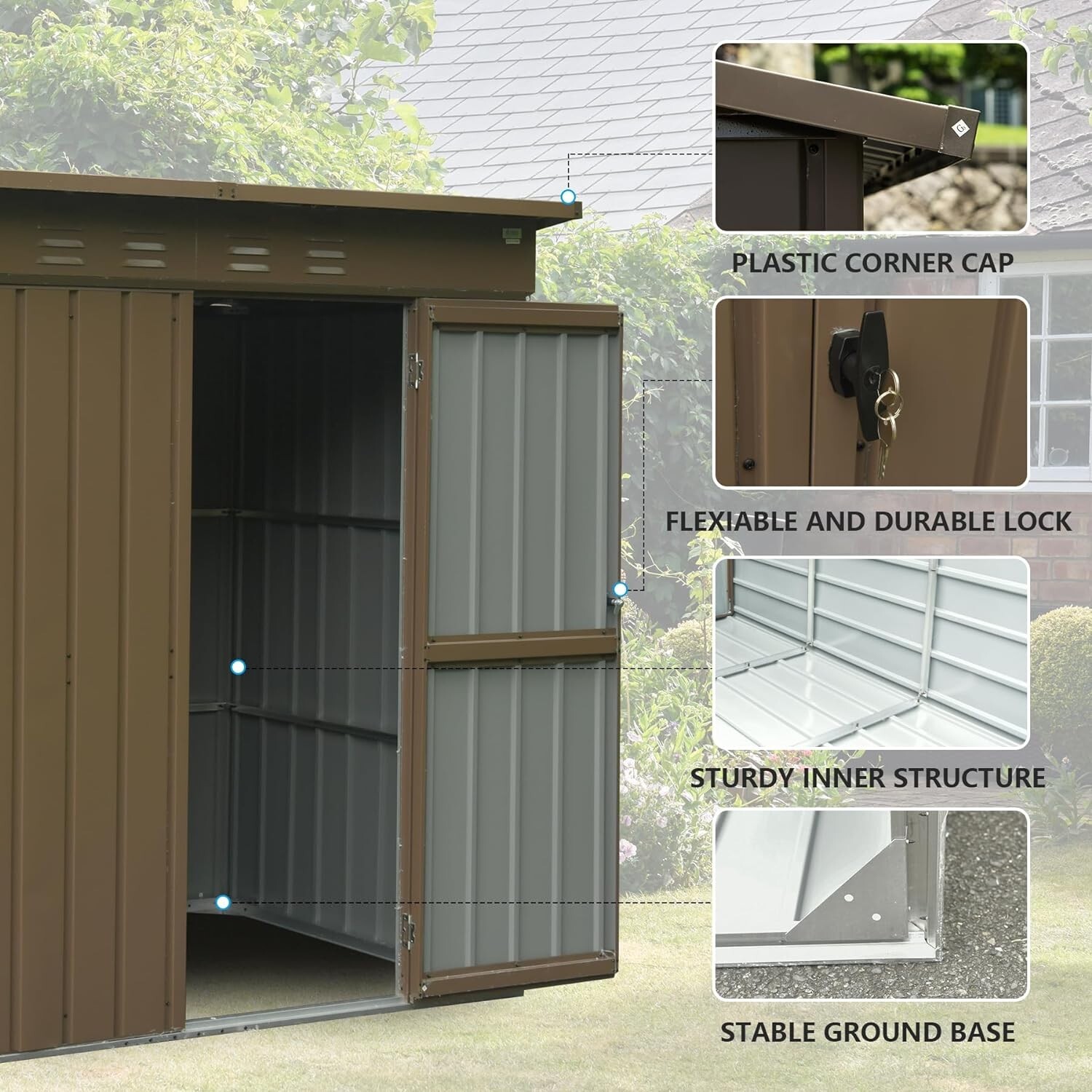 Domi Outdoor Storage Shed 6'x4', Metal Tool Shed w/Lockable Doors and Air Vents