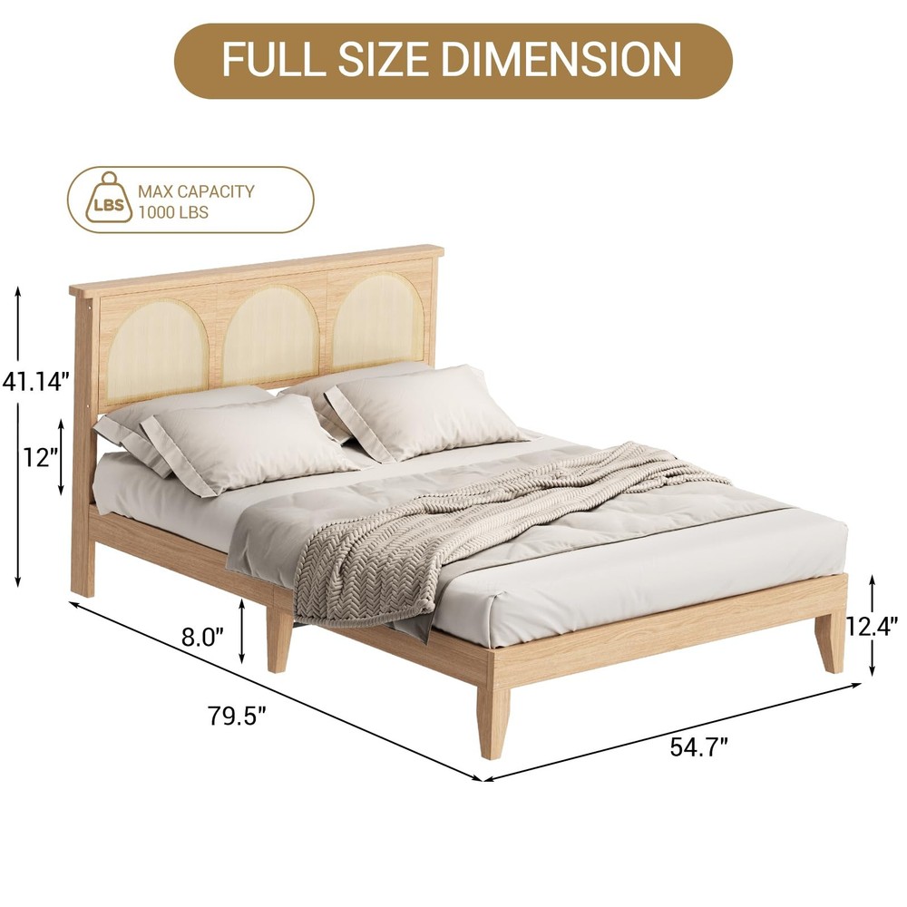 Queen/Full Size Platform Bed Frame W/LED Lights &Wood Headboard,Underbed Storage