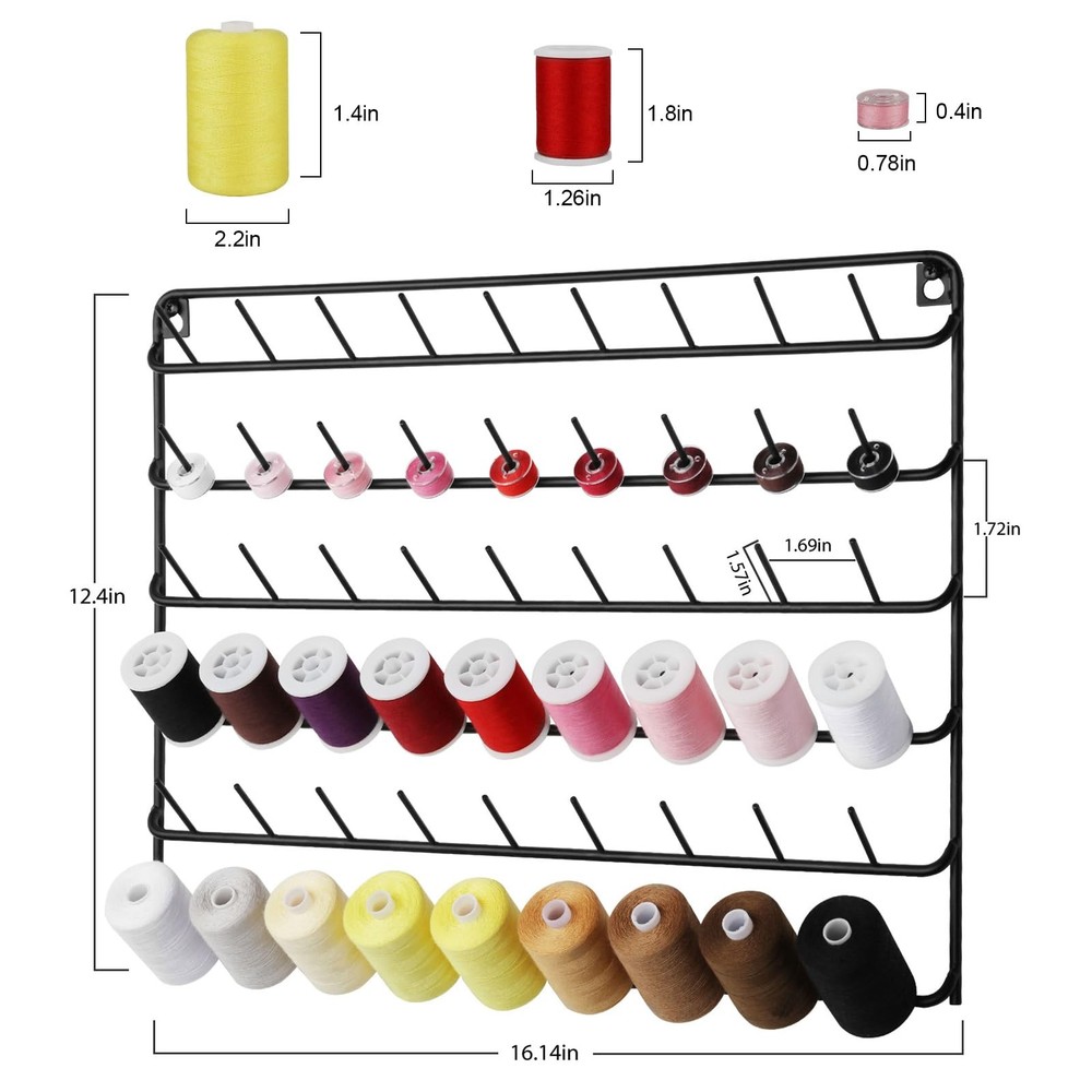 Thread Holder Wall 54 Spools Sewing Thread Rack Wall Mount Embroidery Spool O...