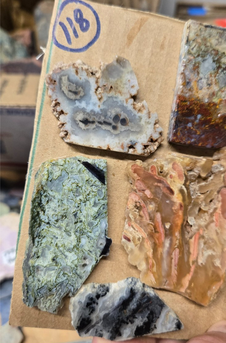 Assorted Plume & Moss Agates, Trimmed Cabochon Slabs Preforms 10 Pcs, Flat 118