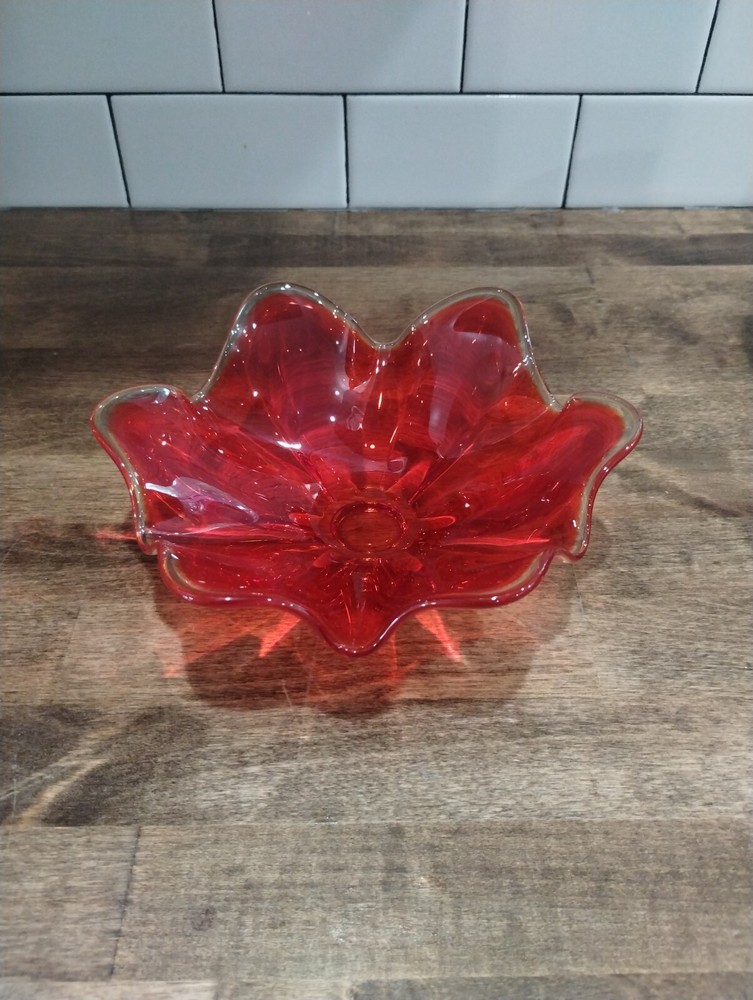 Vintage MCM L E Smith RED Glass Open Compote 8" EUC