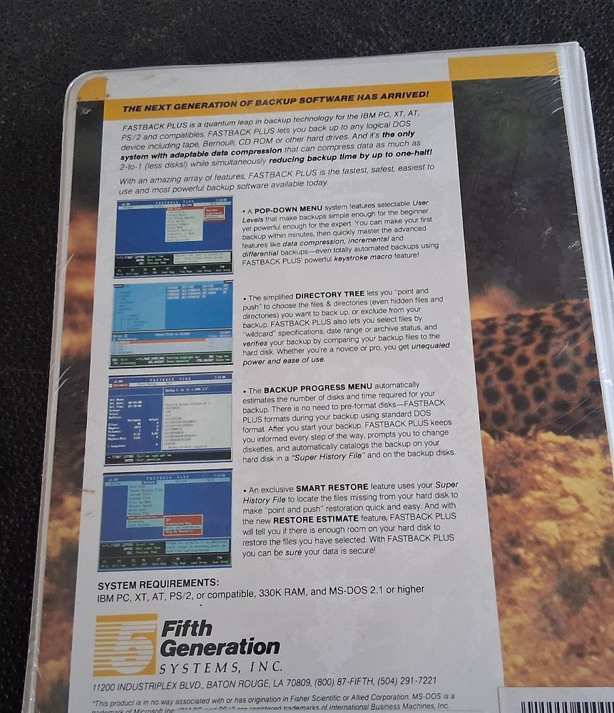 Fast Back Plus Back Software 5th Generation Systems MS-DOS PC Computer Program