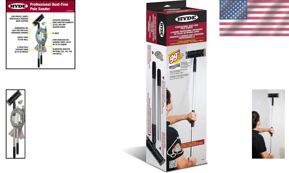 Lightweight 3.9 lbs Drywall Pole Sander - Includes 4 Abrasive Sheets, Dust-Free