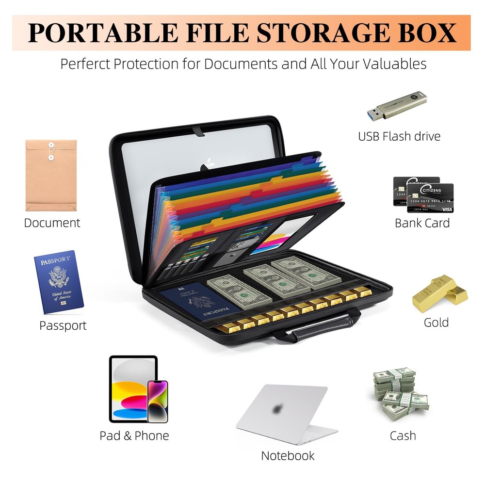 Fireproof Document Box File Organizer: Hard-Shell Case Fireproof Waterproof Box