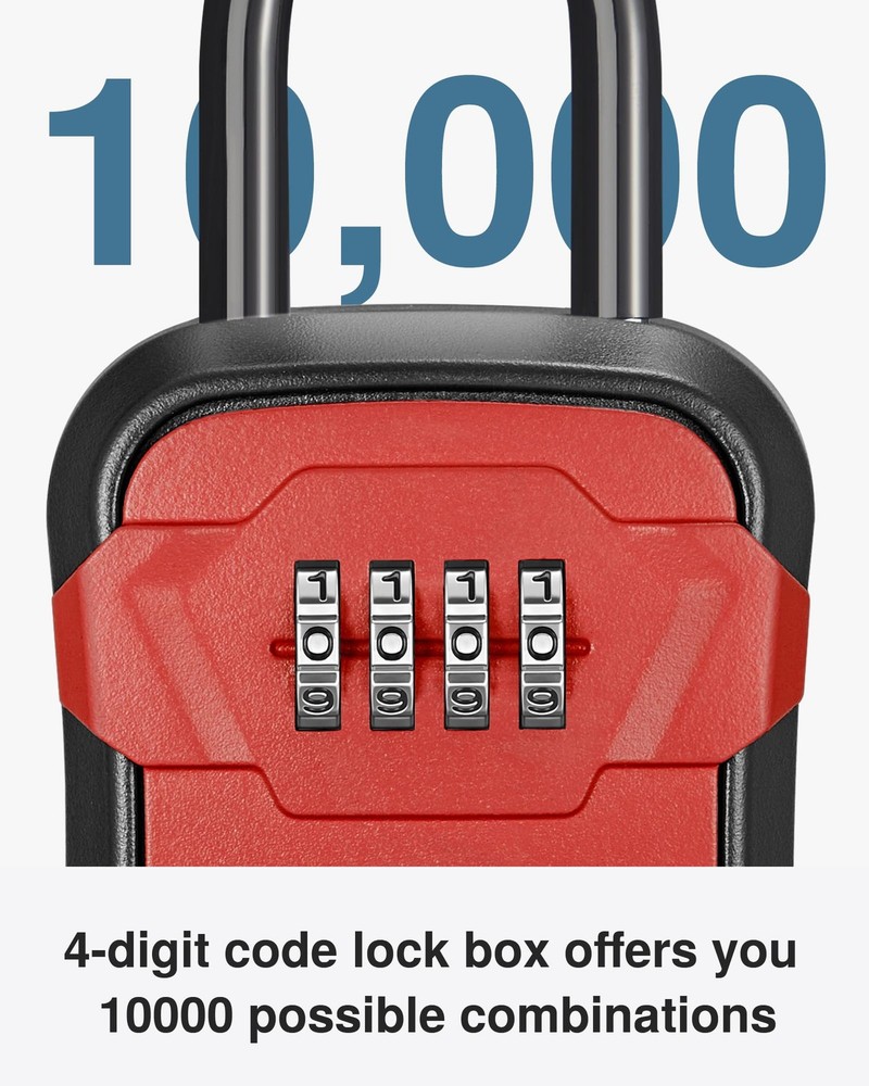Lock Box Key Wall Mount Portable Combination Resettable Code Red 1 Pack