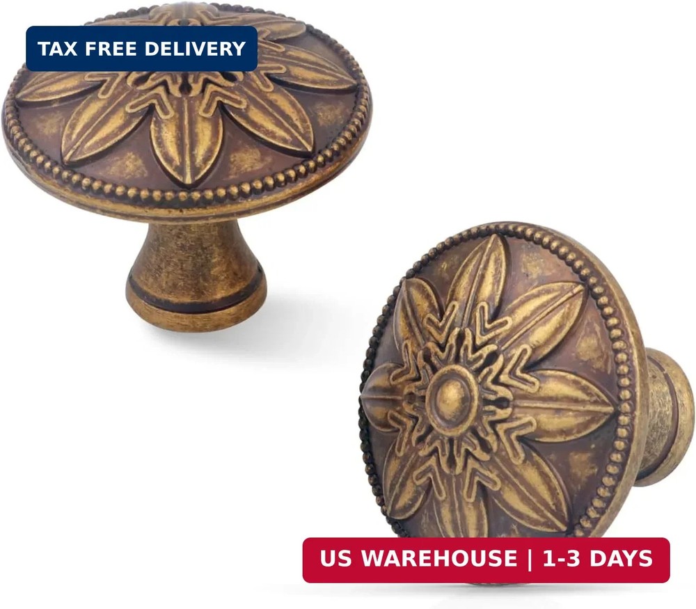 4 Pack Antique Brass Cabinet Knobs Vintage Dresser Knobs Drawer Knobs,1.4" Round