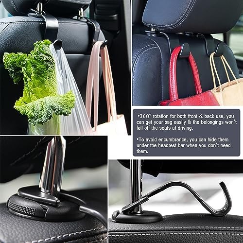 Car Seat Headrest Hook Hanger Organizer 4 Pack Black