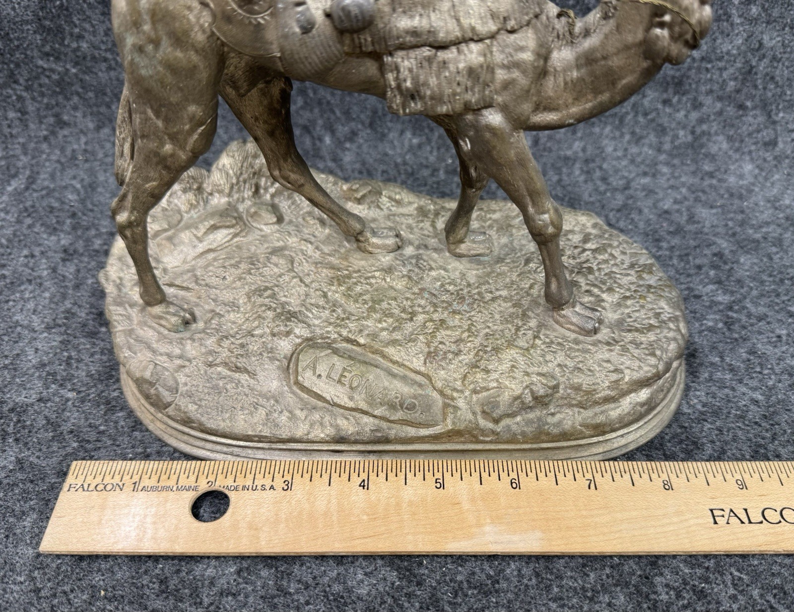 AGATHON LEONARD Antique Bronze Sculpture ~ Arab on Camel Art Signed Rider A 10”