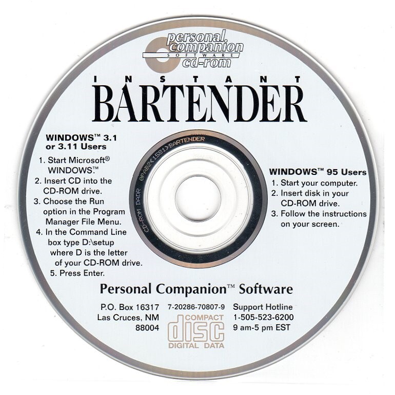 Instant BARTENDER CD-ROM for Windows - NEW CD in SLEEVE